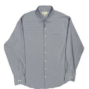 Peter Millar Summer Comfort Check Dress Shirt Button Up Blue Stretch XL
